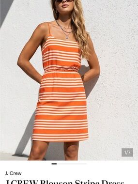 J. Crew Stripe Dress Spaghetti Strap Silk Orange dress